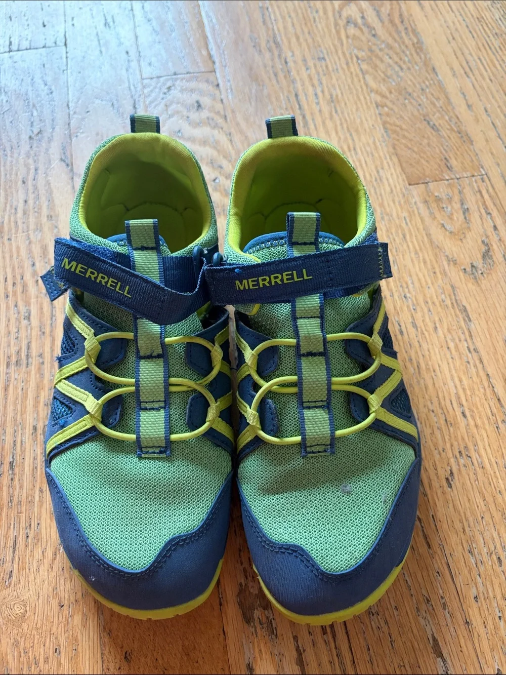 Merrell Kids Navy and Lime Green Athletic Sneakers with Hook-and-Loop Strap